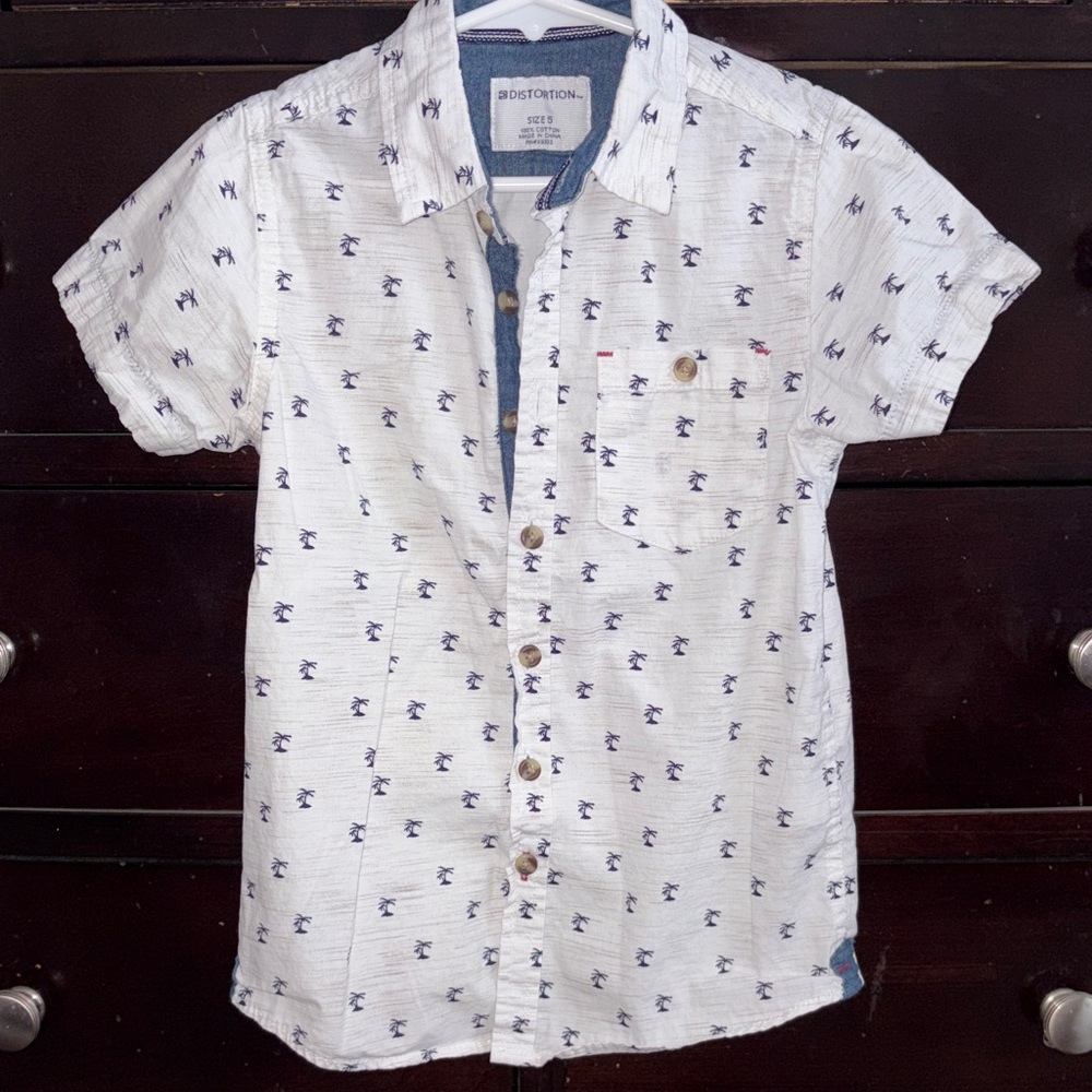 Kids White and Blue Patterned Button-Down Shirt